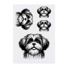 4 x 'Happy Shih Tzu Dog' Temporary Tattoos - Water Resistant, Skin-Safe, Non-Toxic Transfers, Mixed Sizes (TO00080348)