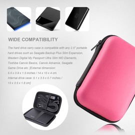 Hard Drive Carrying Case Storage Organizer Bag Multi-Purpose Universal Carry Pouch Compatible with Western Digital WD Elements Seagate, 2.5’’ EVA Shockproof Travel Case (Pink)