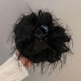 Ostrich Feather Hair Claw Clip for Women's Updos 11cm Black Fur Pearl Clip Claw Pin 10ea
