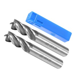 CoCud 4-Flute Spiral End Mill Bits, 10mm Diameter 22mm Length, High Speed Steel Straight Milling Cutter with Storage Case- (Applications: for Plywood Hardwood Plastic), 2-Pieces