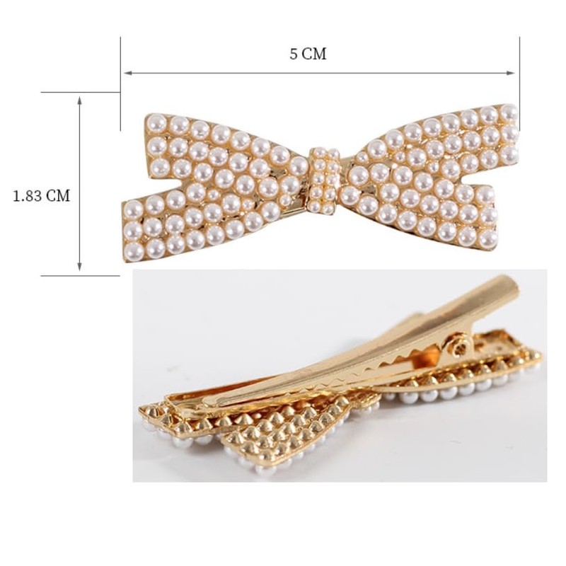 Feilguee 4Pcs Pearl Bow Hair Clips Duckbill Hair Non-Slip Duckbill