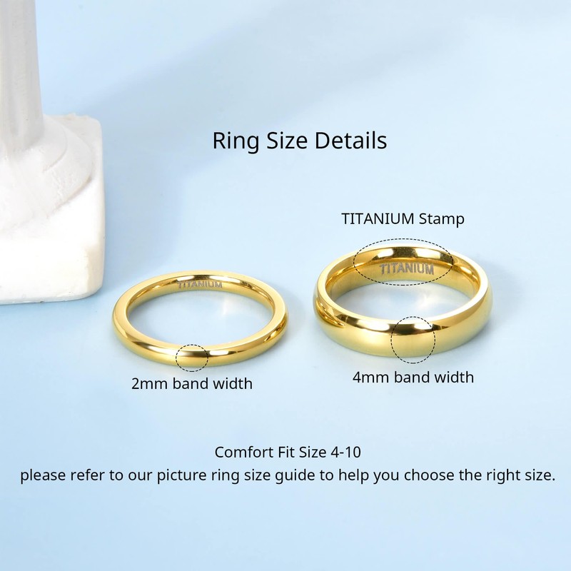 Lantine 2mm 4mm Titanium Ring Set High Polish Plain Dome