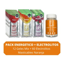 RUTS ENERGY 60 ELECTROLITOS MASTICABLES NARANJA + RUTS ENERGY GEL MIX (12 GELES 46 GR C/U)