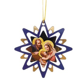 Holy Family Star Ornament, Wooden Nativity Scene Christmas Tree Decor, Religious Gifts, 3 ¾ Inches