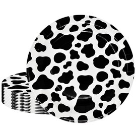16Pcs Cow Print Party Paper Plates 7" Jungle Animals Round Dinner Plates Cow Texture Theme Party Plates for Baby Shower Kids Jungle Safari Zoo Animal Theme Birthday Party Decorations