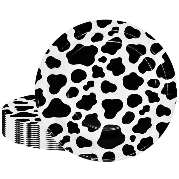 16Pcs Cow Print Party Paper Plates 7" Jungle Animals Round