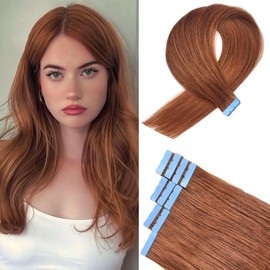 Czrleaty Extensiones De Cabello Humano Auburn Con Cinta Adhesiva, Invisibles, Lacios Y Suaves, Mini Extensiones De Cabello Humano De 14 Pulgadas, 10 Unidades De Cabello Real.