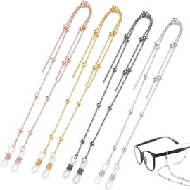 YIPFEN 4 Stück Dünn Perlen Brillenband Damen Brillenschnur mit Perlen Modische Sonnenbrillenbänder Maskenhalter Stylischer Schutzbrillenhalter Brillen Band zum Umhängen