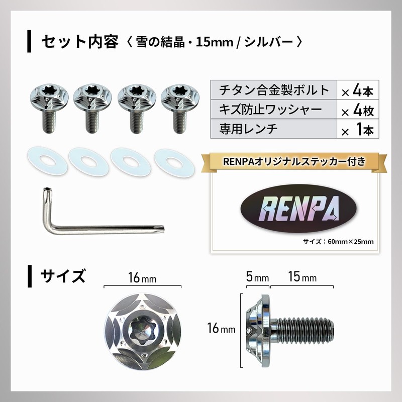 RENPA Titanium Alloy License Plate Bolt Snowflake Design Vehicle Inspection