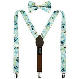 ZENXUS Floral Cotton Suspenders and Pre-tied Bow Tie Set for School Boys and Kids