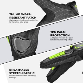 AXIZ Motorcycle Gloves for Men and Women, Full Finger Knuckle Protected Motocross Cycling Racing Riding Motorbike Gloves for BMX ATV MTB Mountain Dirt Bike Gloves (Green, Large)