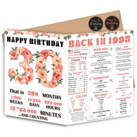 Blazeon 30th Birthday Card for Women Her, 30th Retro Floral for Her Birthday Card Gifts for Girls, Happy 30 Year Old Birthday Decorations, Double-Sided