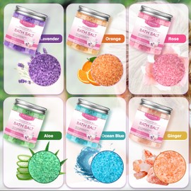 XIWEIOO 6 Pack Bath Salt KIT for Soaking Himalayan Pink Salt Lavender Orange Rose Pink Scent Epsom Salt Bubble Bath for Women Gift with Dead Sea Salt Moisturizing Skin Essential Oil