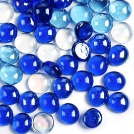 MBKHFLL 10LB Fire Pit Glass, Mixed Blue Flat Glass Marbles for Vase Fillers. Decorative Glass Pebbles for Fish Tank Fountains Garden Crafts Table Scatter and Home Decor