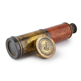 Handcrafted Telescope | Half Leather Carving | 20 Inches | Functional Vintage Replica Brass Nautical Antique Spyglass Telescope | Super7One