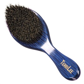 Terrilee Premium Handle 360 Wave Brush for Men - Medium Soft Curved 360 Wave Hair Brushs - Made with Nature Beech & 100% Boar Bristle Soft Men's Hair Brush For Black Men 360 (Blue Wood)