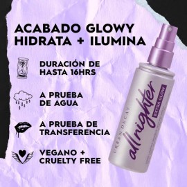 Urban Decay All Nighter - Fijador de Maquillaje Ultra Glow, Asegura tu Maquillaje con un Acabado Glow Enriquecido con cido Hialurnico, Hasta 16 Hrs...