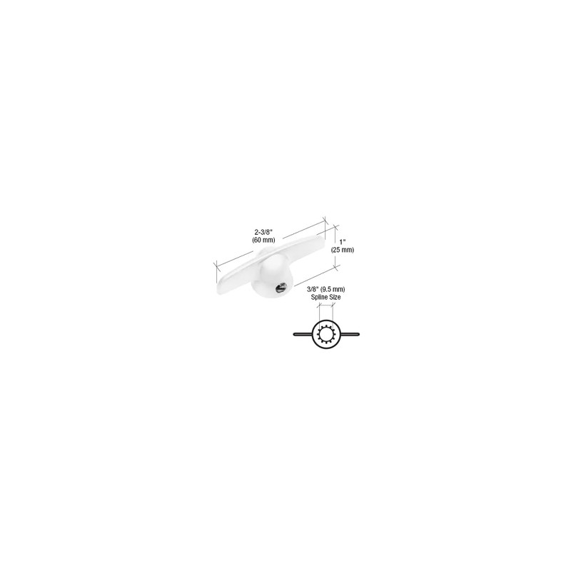 CRL White T-Crank Window Handle With 3/8" Spline Size for