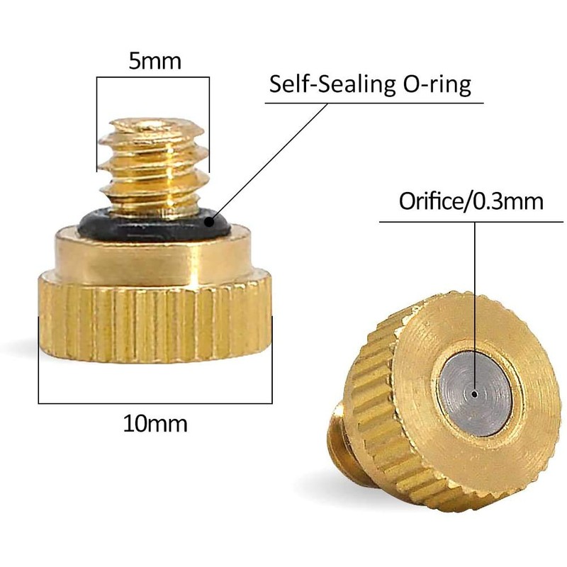 50PCS Brass Misting Nozzles for Outdoor Cooling System 0.012" Orifice