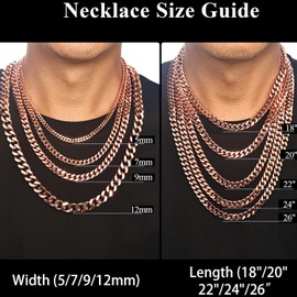 Heavenly Metals Copper Necklace for Men & Women – 99.9% Pure Copper Cuban Link Chain – 5mm, 7mm, 9mm, 12mm Width – 18" to 26" Length – Gift Box Included – USA Brand