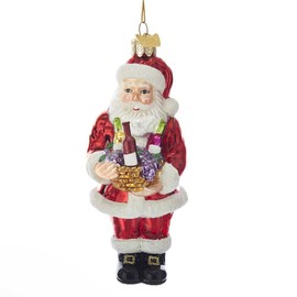 Kurt Adler 4" Noble GEMS Santa W/Wine+Basket
