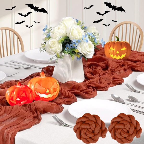 Nialnant 2 Pack Burnt Orange Cheesecloth Table Runner 10 Ft,