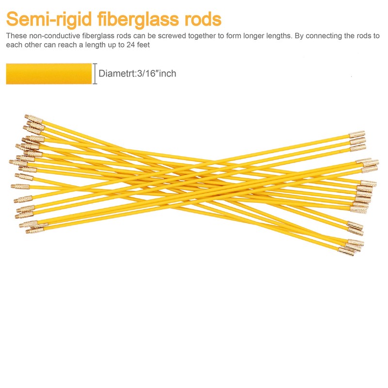 Jeemiter 24 FT Fiberglass Running Electrical Wire Cable Glow Rods
