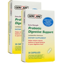 GeriCare Probiotic Digestive Support | Extra Strength 20 Billion CFU Lactobacillus Rhamnosus R-11 Daily Probiotic | Keeps Your Digestive System Balanced | 30 Capsules (2 Pack)