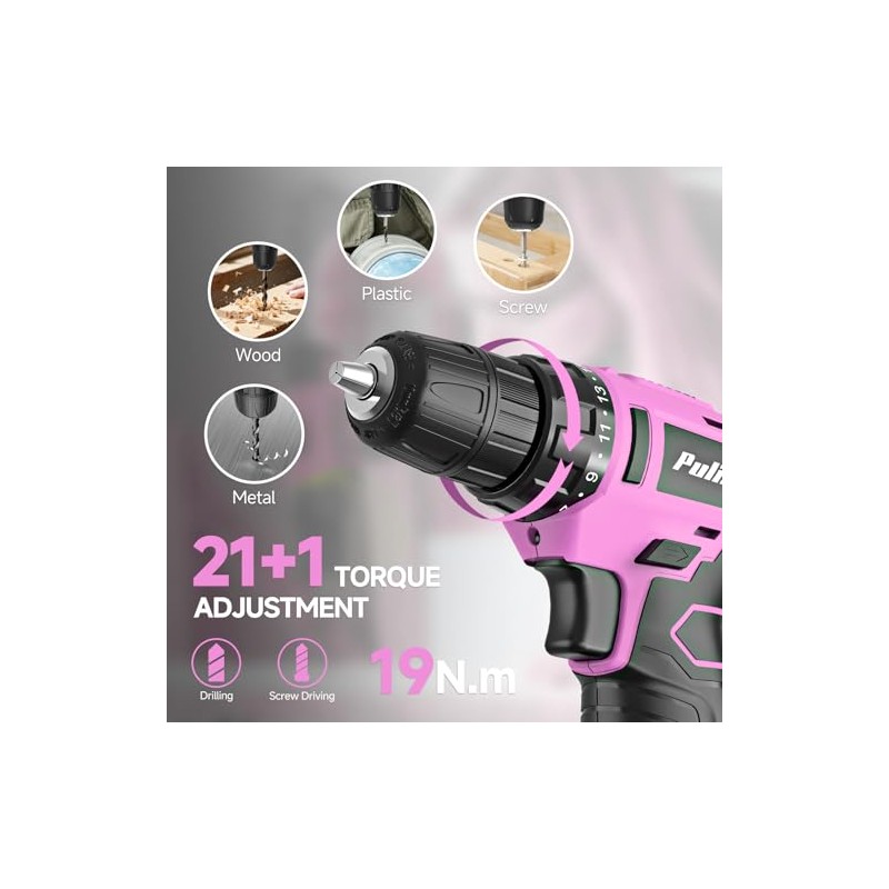 PULITUO Drill Set, 149-Piece Home Tool Set with 12V Pink