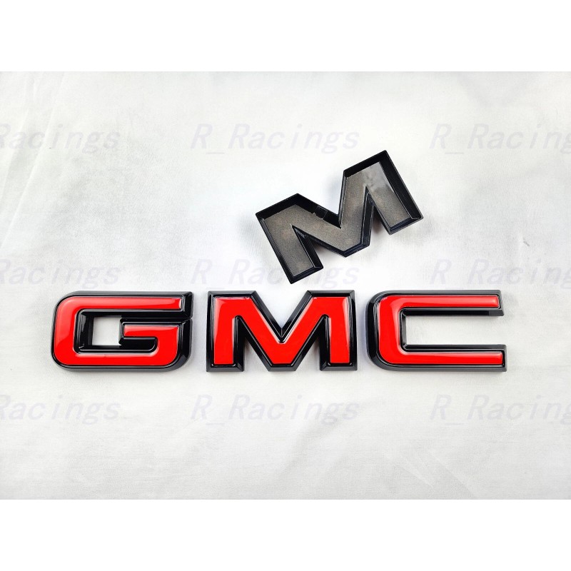 Auto Front Only GMC Gloss Black Red OVERLAY Emblem Badge