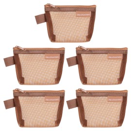 sourcing map Mini Zipper Mesh Bag 3" x 5", 5 Pcs Nylon Small Makeup Zipper Mesh Pouch Cosmetic Case Mesh Storage Bags for Earphone, Credit Card, Brown