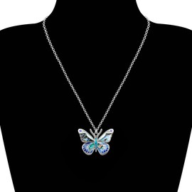 BAMAY Enamel Alloy Rhinestone Butterfly Necklace Jewellery, Necklaces for Women Girls, Novelty Insects Pendant Fashion Jewelry Gifts, 25mm x33mm, Enamel, Rhinestone