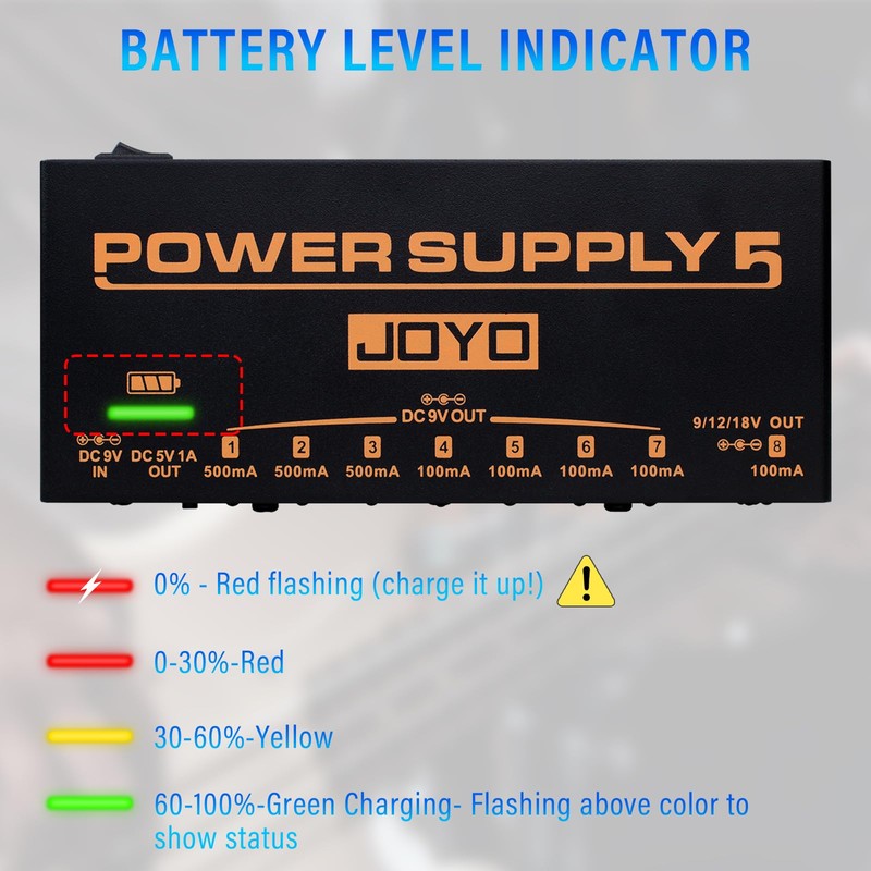 JOYO Guitar Pedal Power Supply Rechargeable with 8 Isolated Outputs