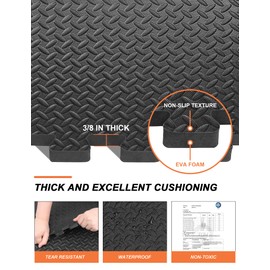 innhom Gym Flooring Mats Exercise Mat for Floor Workout Foam Tiles Home Equipment Garage, 6 Black and Gray