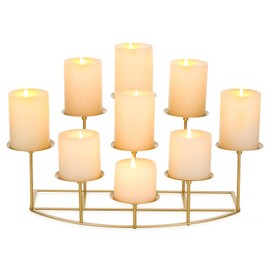 Candeldo Candelabra Fireplace Candle Holder: Gold Metal Pillar Candle Holders for Inside Fireplace Mantle Decor Floor Candelabras Table Centerpiece
