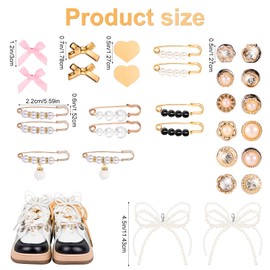 30pcs Shoe Charms for Sneakers, Various Styles Shoelace Charms Pearls Bow Heart Charms Shoe Clips Brooch Pins Shoe Sock Accessories Decoration DIY Shoe Jewelry for Women