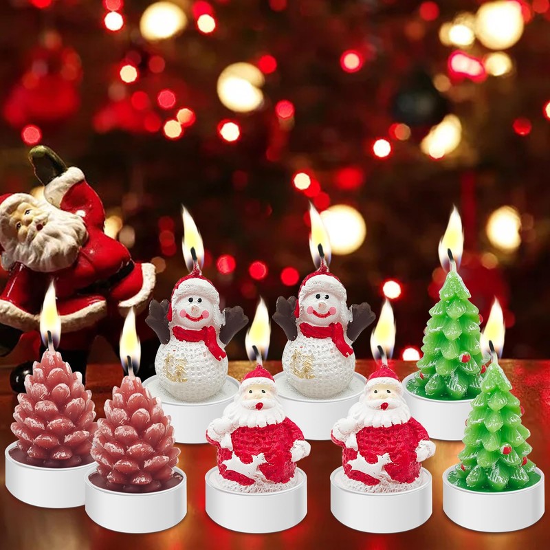 8 PCS Christmas Decoration Delicate Decorative Candles, Santa Claus, Snowman,