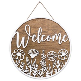 JarThenaAMCS 3D White Wildflower Welcome Door Sign Daisy Floral Wooden Hanging Sign Flower Front Door Hanger for Indoor Outdoor Farmhouse Home Porch Decor