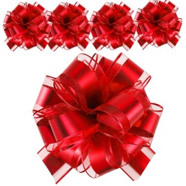 5 PCS 7 in(17.78cm) Large Pull Bows Wrapping Pull Bow Ribbon，Red Gift Wrap Bows for Gift Wrapping Baskets Wedding or Flower Decorations, Valentine's Day Birthday Gift Decorations