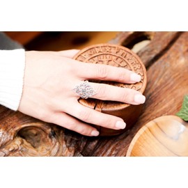 Windalf Women's Fairy Ring Aine 28 mm Silver Ring with Marcasite Stones 925 Sterling Silver, Fabric jewellery bag, Marcasite