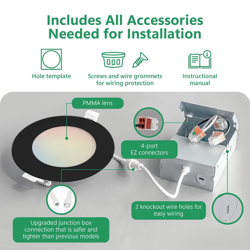 QPLUS Home 6-Pack 6-Inch Slim-Panel 5CCT Recessed Light, Black