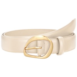 SUOSDEY Women Leather Belt for Jeans Pants, Fashion Dress Waist Belt with Gold Buckle, Beige, Fit Waist Size 26"-31"