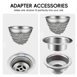 1 Pcs Kitchen Sink Drain Strainer with Adapter, Reversible Insert Mesh Sink Screen, Wokdada 304 Stainless Steel Sink Strainer, Clog-Free Garbage Disposal Sink Catcher Suitable for Universal Size