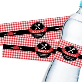 MINIYEYE 32PCS Baby Q Water Bottle Labels, Barbecue Baby Shower Water Bottle Stickers, Baby Bun In The Oven Waterproof Stickers for Water Bottle, Picnic Themed First Birthday Party Supplies