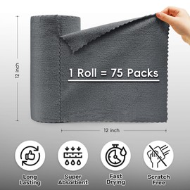 SOOWASH Microfiber Cleaning Cloths Roll, 75 Pack Tear Away Microfiber Towels Roll, 12" x 12" Lint Free Rags, Reusable Cleaning Cloths, Washable, Scratch Free,Ultra Absorbent Dish Rags(Dark Grey)