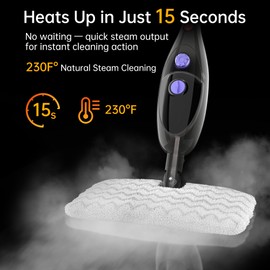 12 in 1 Steam Mop,Detachable Handheld Steam Cleaner for Hardwood Floors, Tile, Carpet, Clothes, Windows & Furniture, Lightweight Floor Steamer with 15S Fast Heat-Up & Adjustable Steam