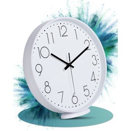 LATENO - Wall clock to stand up or hang up - white 20 cm - silent - classic and modern - quartz movement - wall clock without ticking sounds - modern wall clock