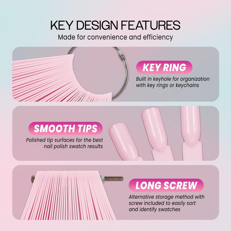 Beauticom PINK 50 Piece Plastic False Nail Tip Sticks Chart