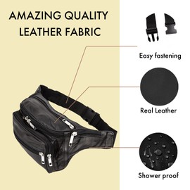 Woodland Leathers Genuine Leather Bum Bag, Waterproof Belt Bag and Bumbags for Women and Men Waist Bag as Travel Holiday Money Belt, Dog Walking Fashion Bum Bag and Running Fanny Pack (Black 2)