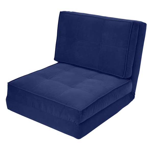Urban Shop Ultra Suede Convertible Flip Chair, Blue 28.5D x 26W x 24H in